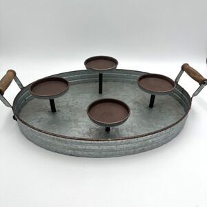 Galvanized Tray 4 Pillar Candle Holder